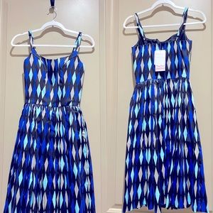 Pinup girl clothing Jenny dress in blue harlequin